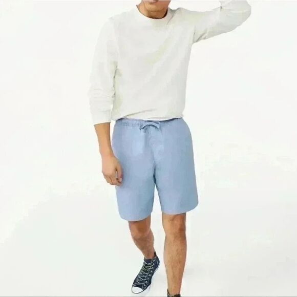 Free Assembly Men's Azure Blue Cotton E-Waist Utility Drawstring Shorts w Pocket - Picture 4 of 10